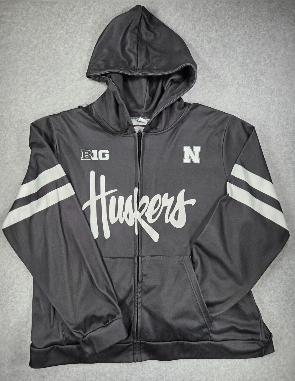 Nebraska Huskers Big Ten Zip Up Hoodie Mens XXL Black NCAA cozy Sweatshirt